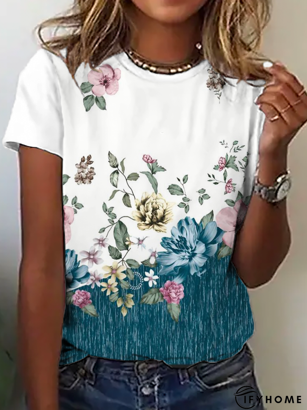 Floral Printed Casual Short Sleeve T-Shirt | IFYHOME