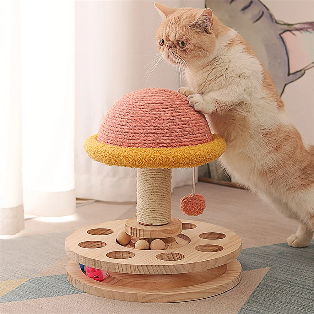 Cat Scratching Post with 2 Cat Toys Ball Tracks