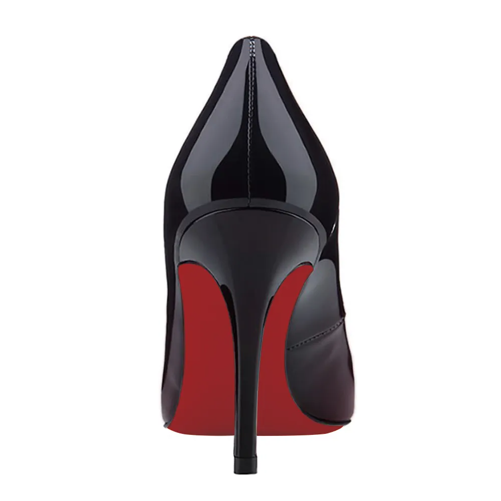 90mm Middle Heels Pointy Toe Pumps Black Wine Gradient Color Patent-vocosishoes