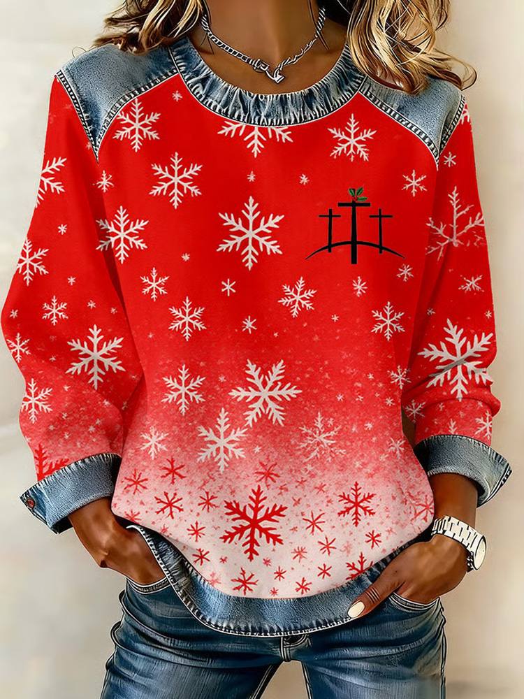 Women's Christmas Faith Print Crew Neck Long Sleeve Top elevenforest