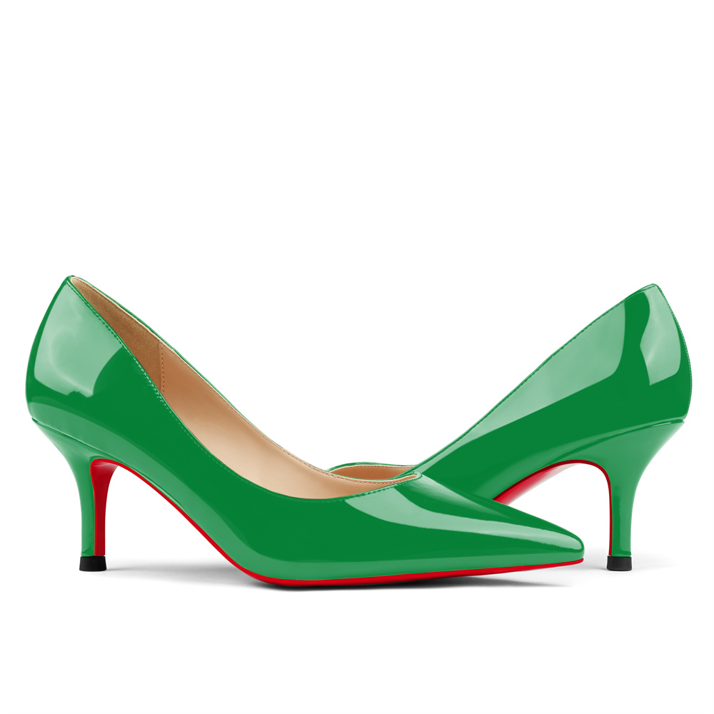 60mm Pointed Toe Red Bottom Kitten Heels Daily Patent Pumps for Women-MERUMOTE