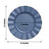 10 Pack | 11" Ocean Blue Hard Plastic Dinner Plates with Gold Ruffled Rim, Large Heavy Duty Disposable Dinnerware