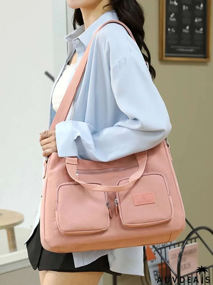 Large Capacity Patch Detail Shoulder Tote Bag