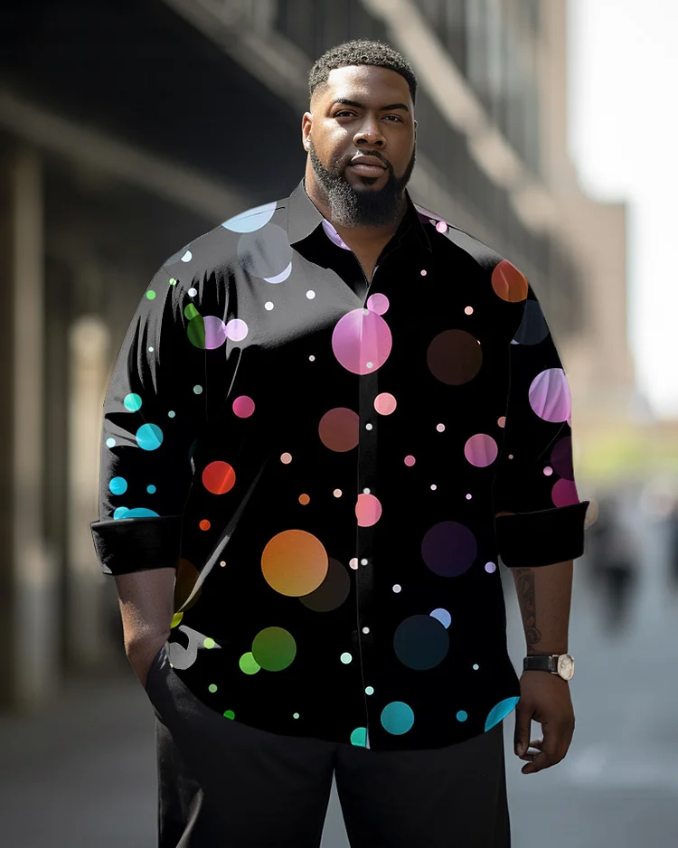Men's Casual Plus Size Colorful Polka Dot Long Sleeve Lapel Shirt