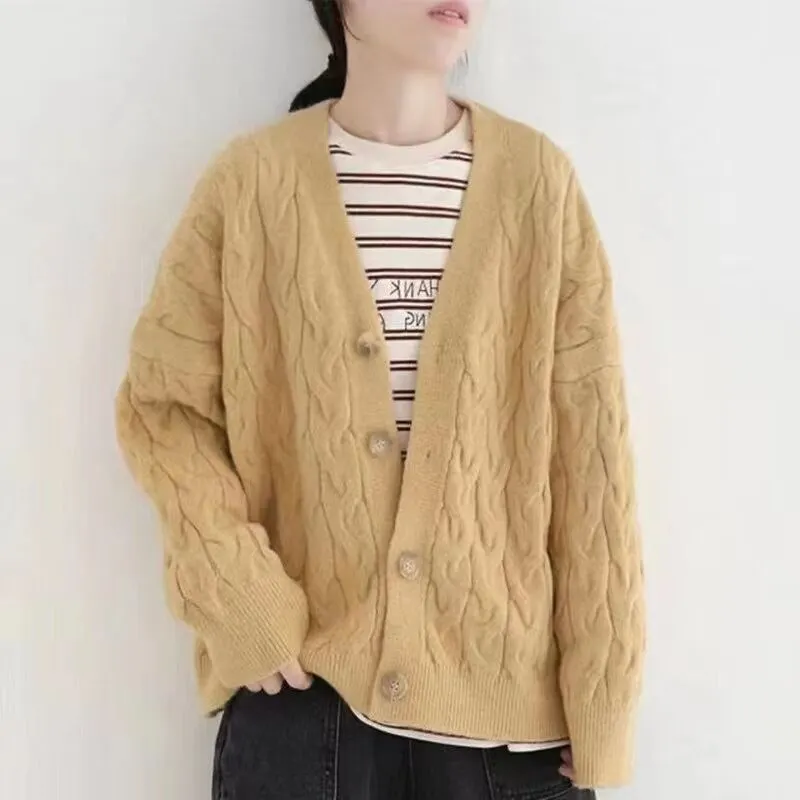 Uveng Uveng Take Autumn Winter New Women's Dress Outside Take Net Red Female Knitting Cardigan With Lazy Wind Pure Color Sweater Female Coat