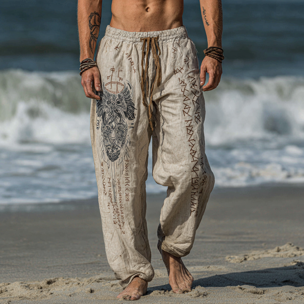 Men's Viking Occult Eagle Vintage Knot Runes Totem Summer Casual Pants / Rvogue / Rvogue