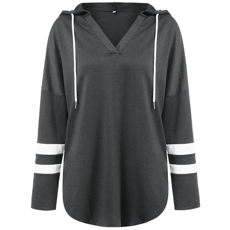Women's Hoodie V-Neck Loose Long Sleeve Solid Color Hoody
