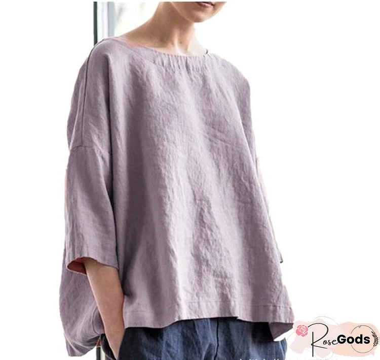3/4 Sleeve Solid Casual Crew Neck T-Shirt