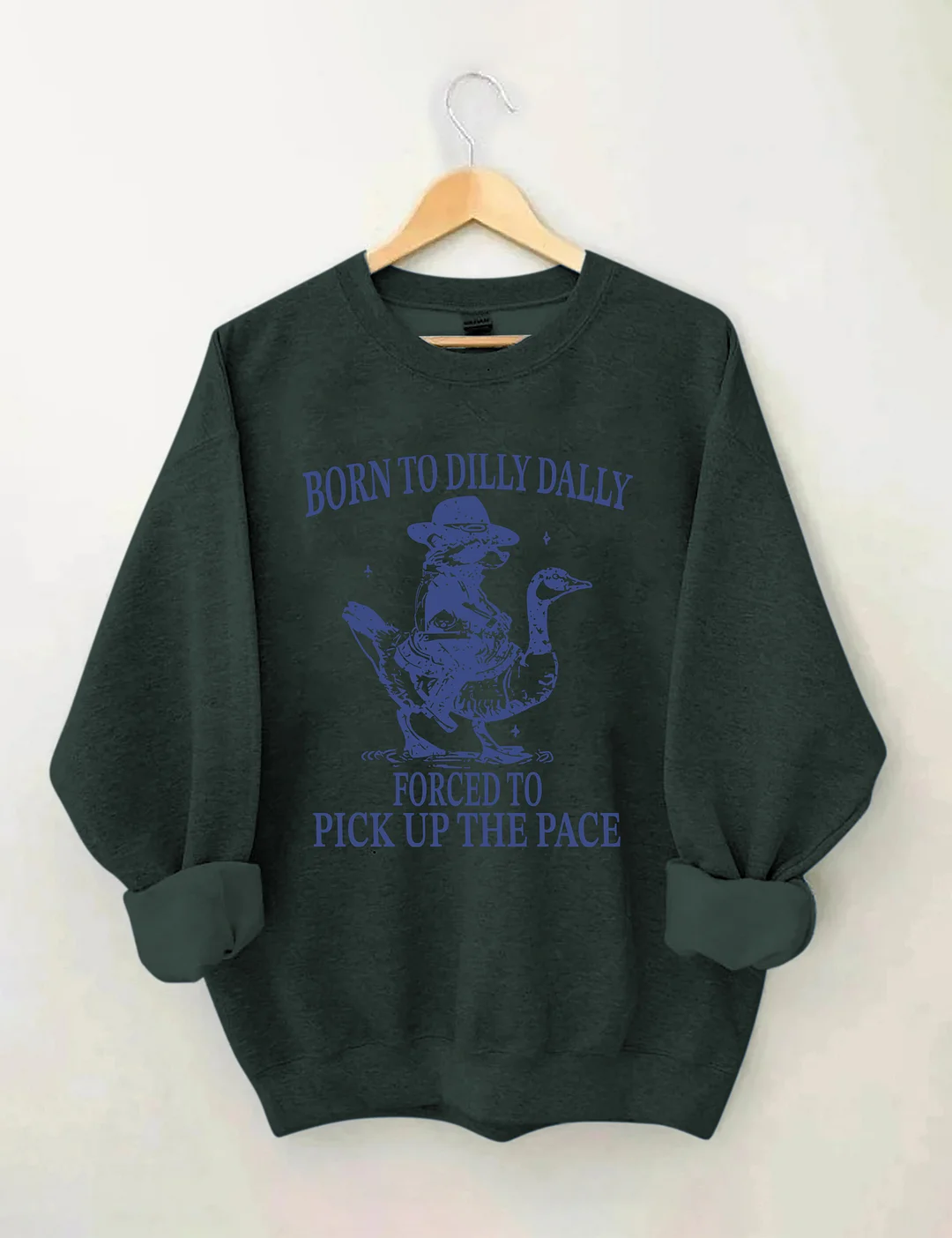 Born To Dilly Dally Forced To Pick Up The Pace Goose Raccoon Sweatshirt