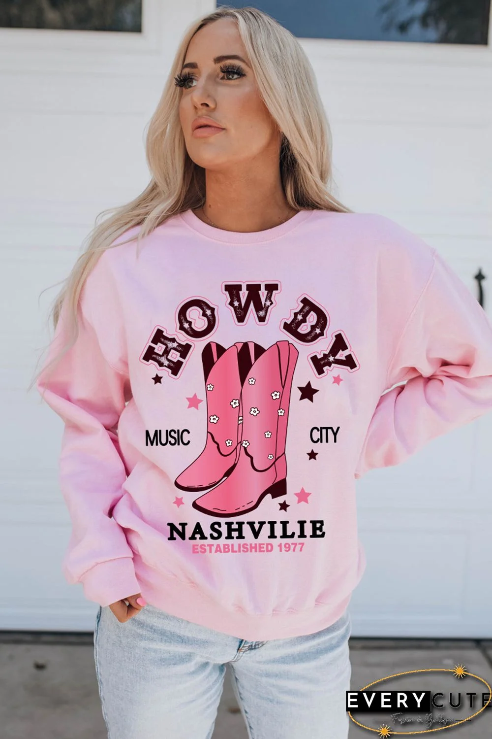 Pink HOWDY NASHVILLE Vintage Western Graphic Sweatshirt