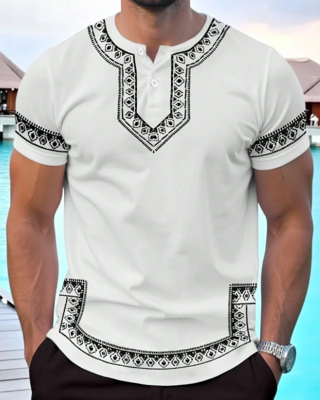 Nigikala Nigikala Men's Summer Casual Short-Sleeved Digital Prints Flower Curved Hem T-Shirt