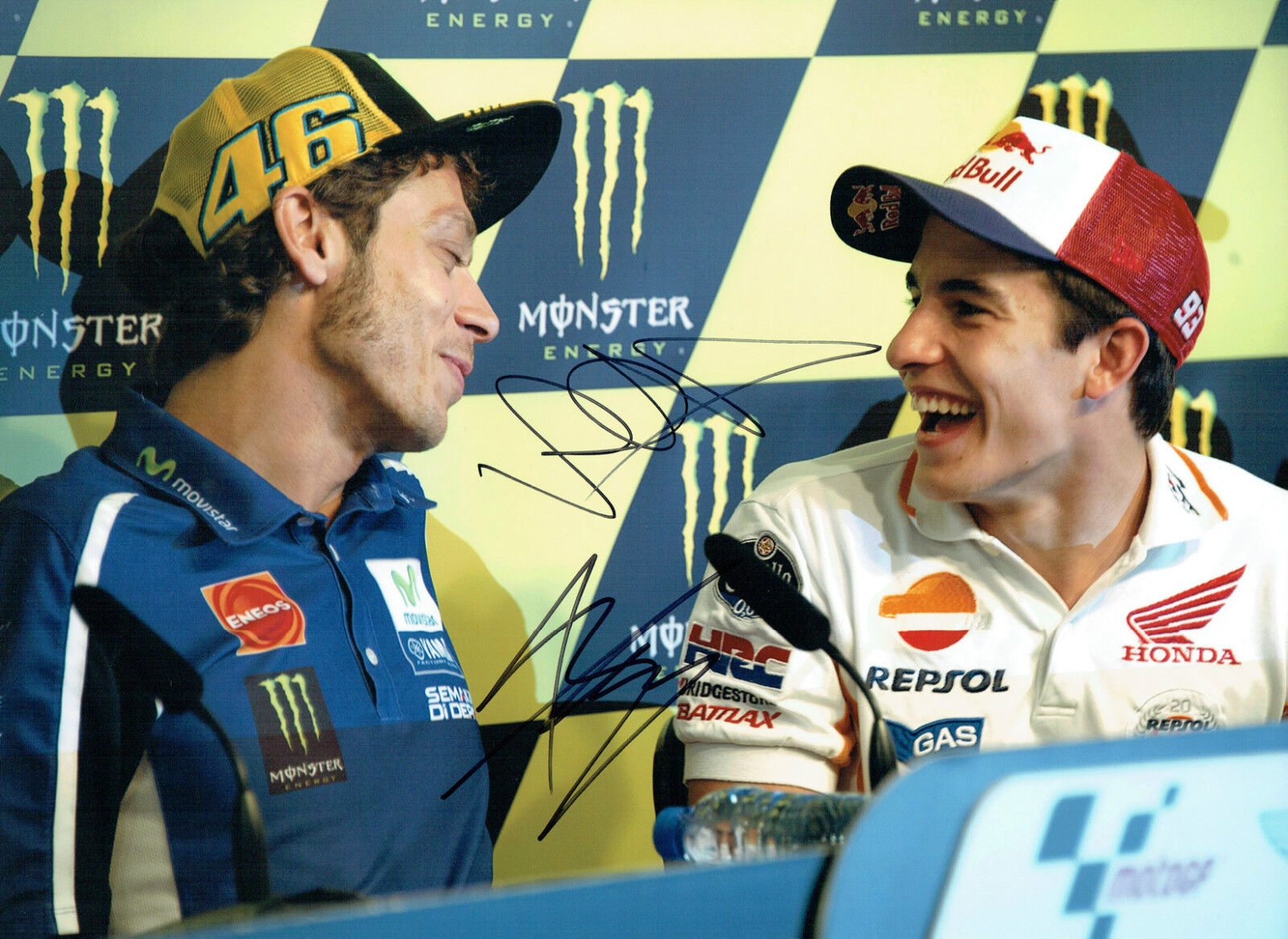 VALENTINO ROSSI Marc MARQUEZ Double SIGNED 16x12 GREAT Photo Poster painting Autograph AFTAL COA