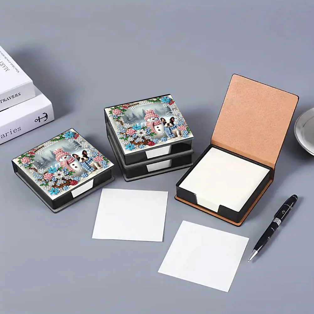 5D DIY PU Snowman Dog Diamond Painting Notecard Box Gem Art Note Holder