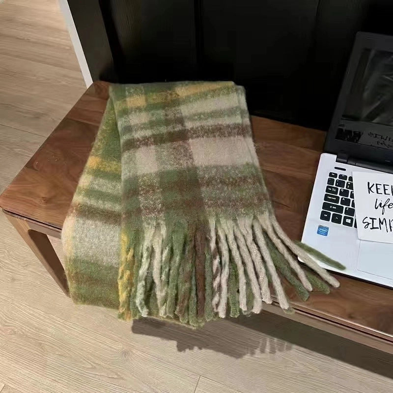 Latest Mohair Striped Tassel Scarf Fashion Geometric Gradient Shawl Japanese And Korean Versatile Thickened Scarf