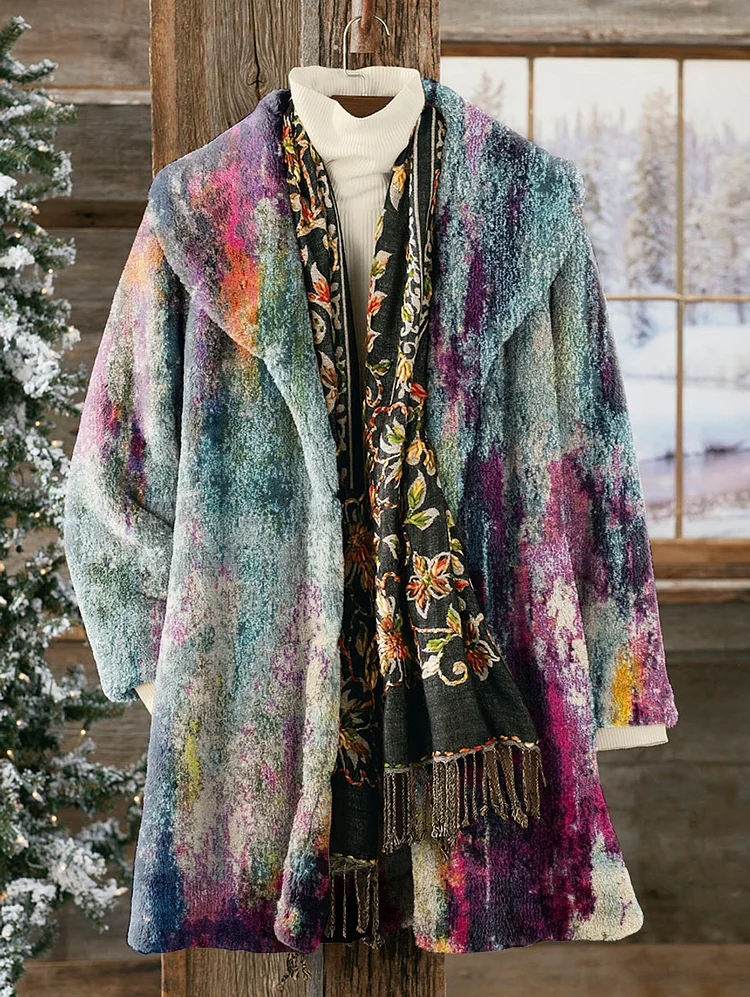 Women's Retro Abstract Print Comfortable Plush Coat