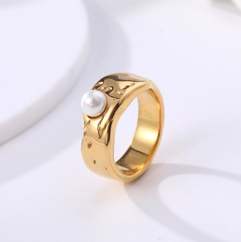 Minimalist Classic Style Solid Color 304 Stainless Steel 18K Gold Plated Plating Rings