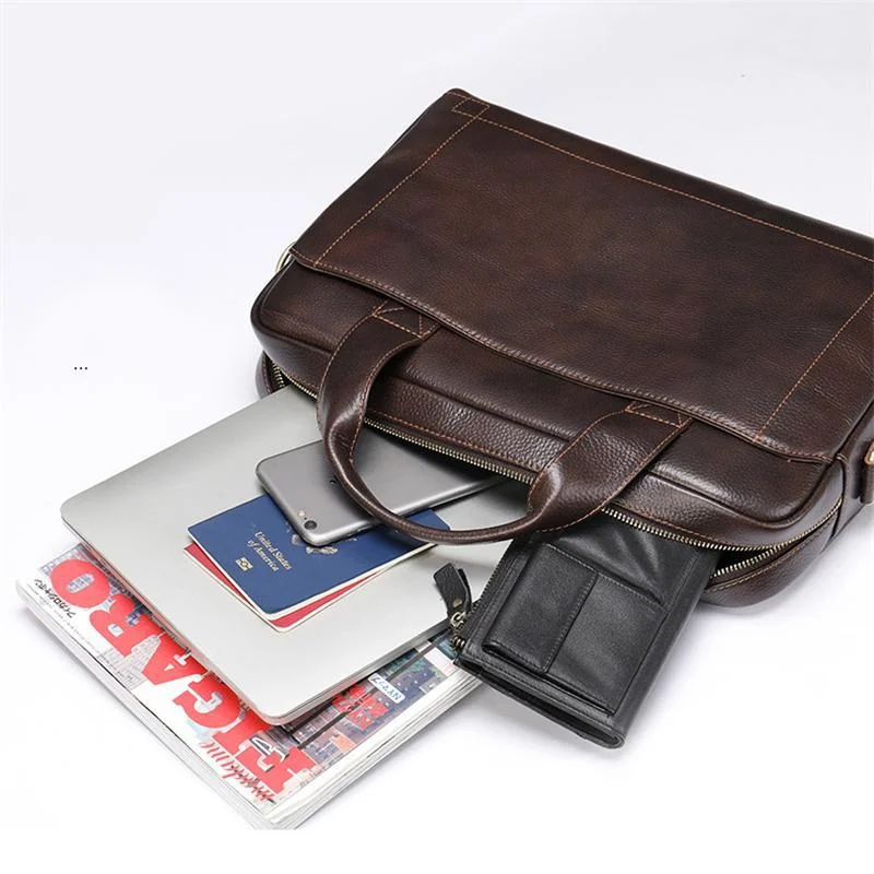 Large Capacity Leather Business Simple Style Laptop Handbag