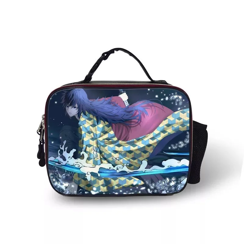 Buzzdaisy Demon Slayer Kimetsu no Yaiba #6 PU Leather Portable Lunch Box School Tote Storage Picnic Bag