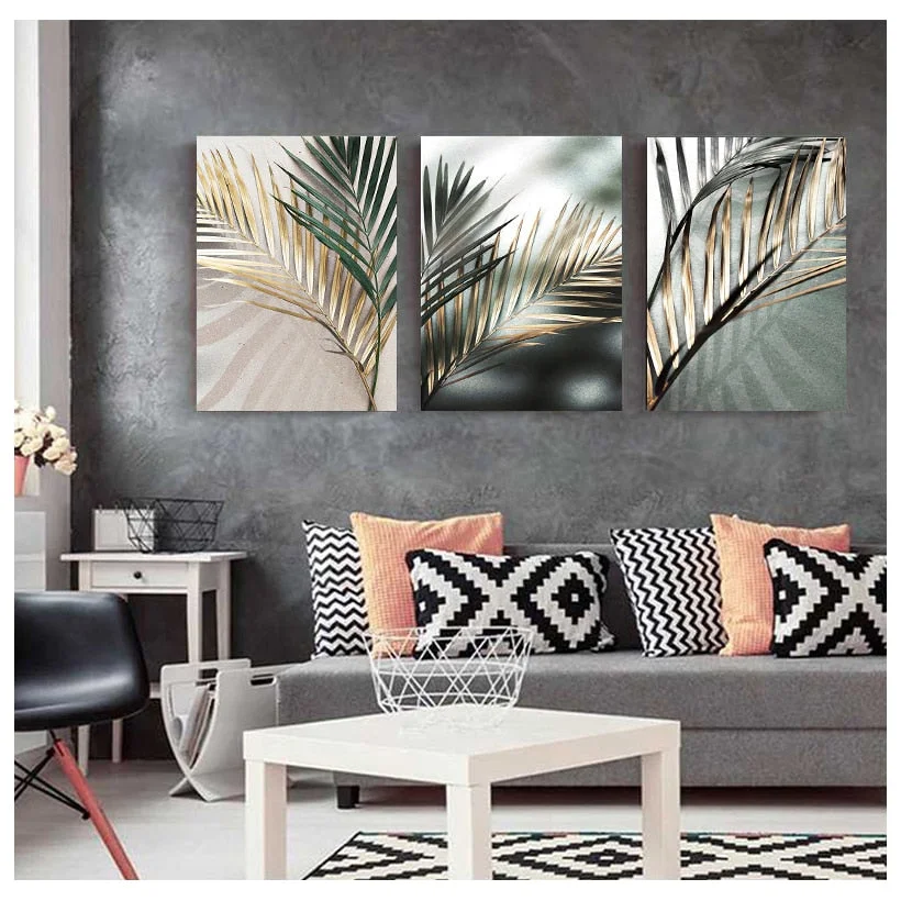 Golden Palm Leaf Plant Canvas Painting Botanical Nordic Wall Art Poster Print Scandinavian Decoration Picture Artwork Home Decor