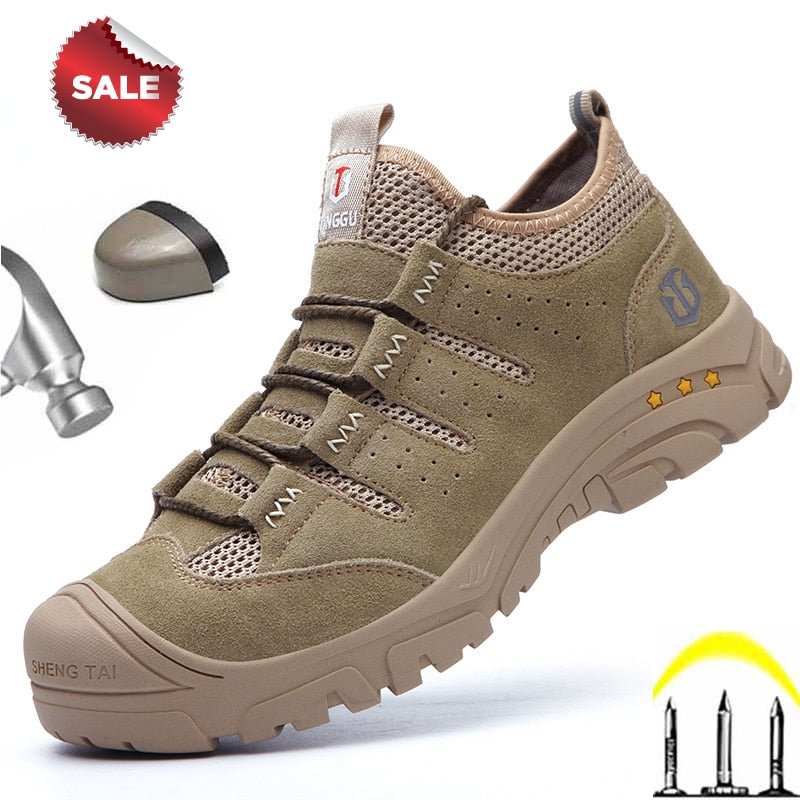 Men Work Safety Shoes Steel Toe Cap Durable Light Boot Rubber Bottom Stab Resistant Shoe Suede Leather Upper Comfotable Sneakers