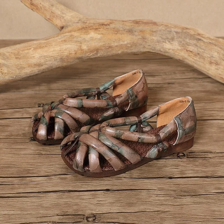 Women Summer Plaited Leather Retro Casual Sandals