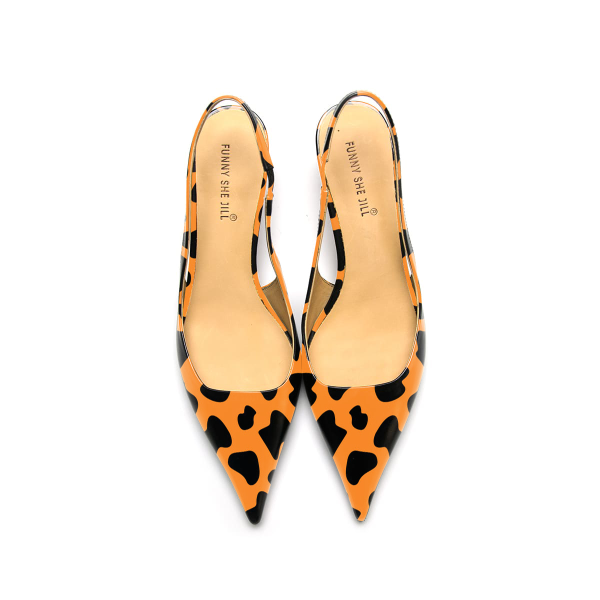 Orange Leopard Print Patent Leather Pointed Toe Elegant Kitten Heel Slingback Dress Pump Shoes