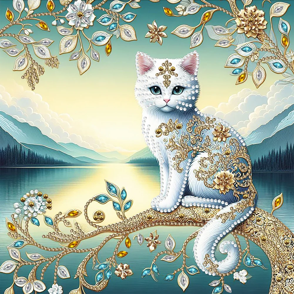 Partial Special-shaped Crystal Rhinestone Diamond Painting - Flower Cat(Canvas|30*30cm)