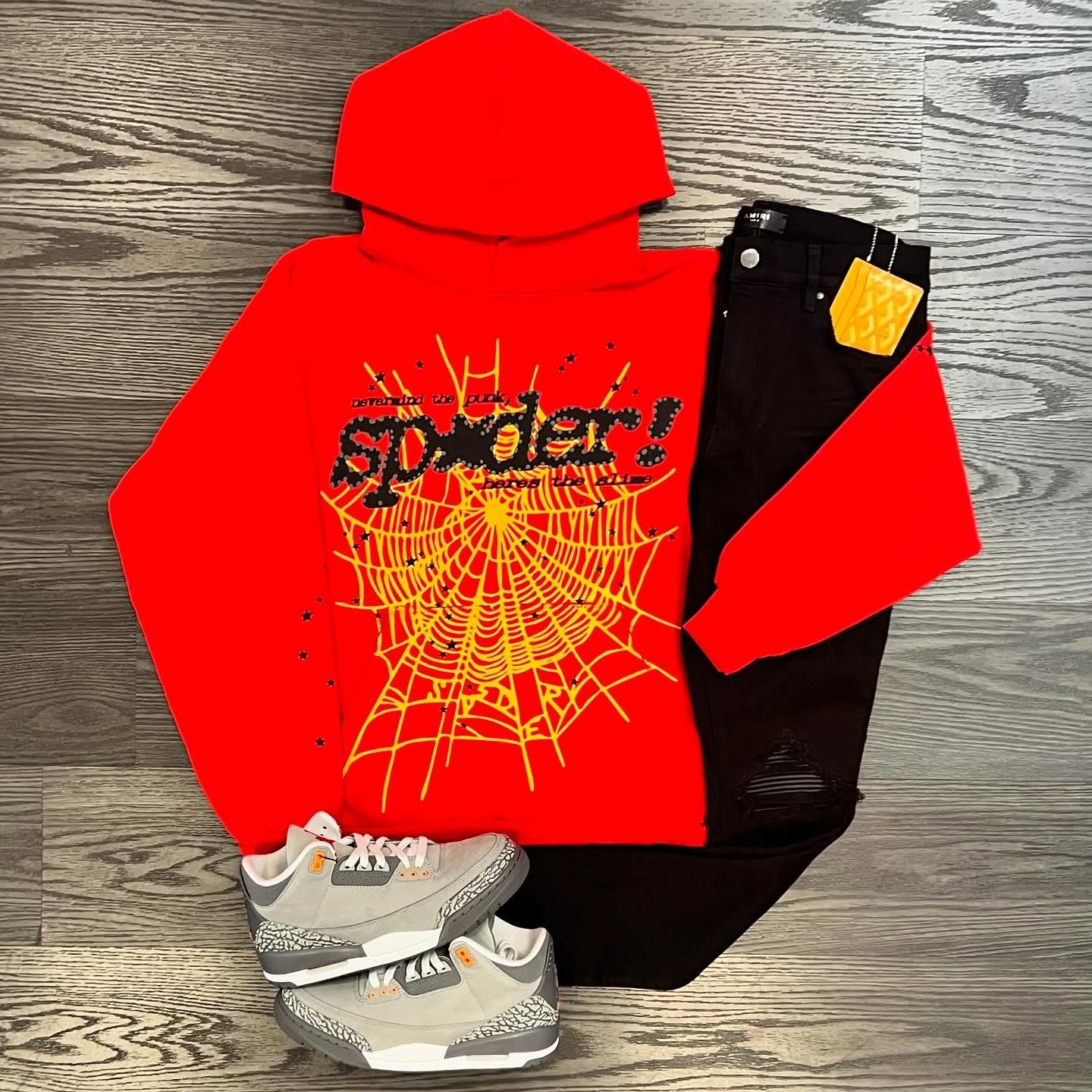 SP5der P*NK V2 Red Cotton Long Sleeve Hoodie