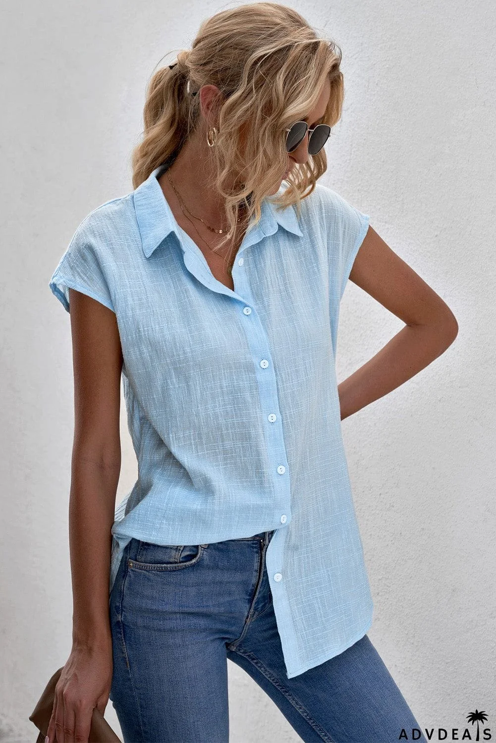 Turn-down Collar Button Front Tank