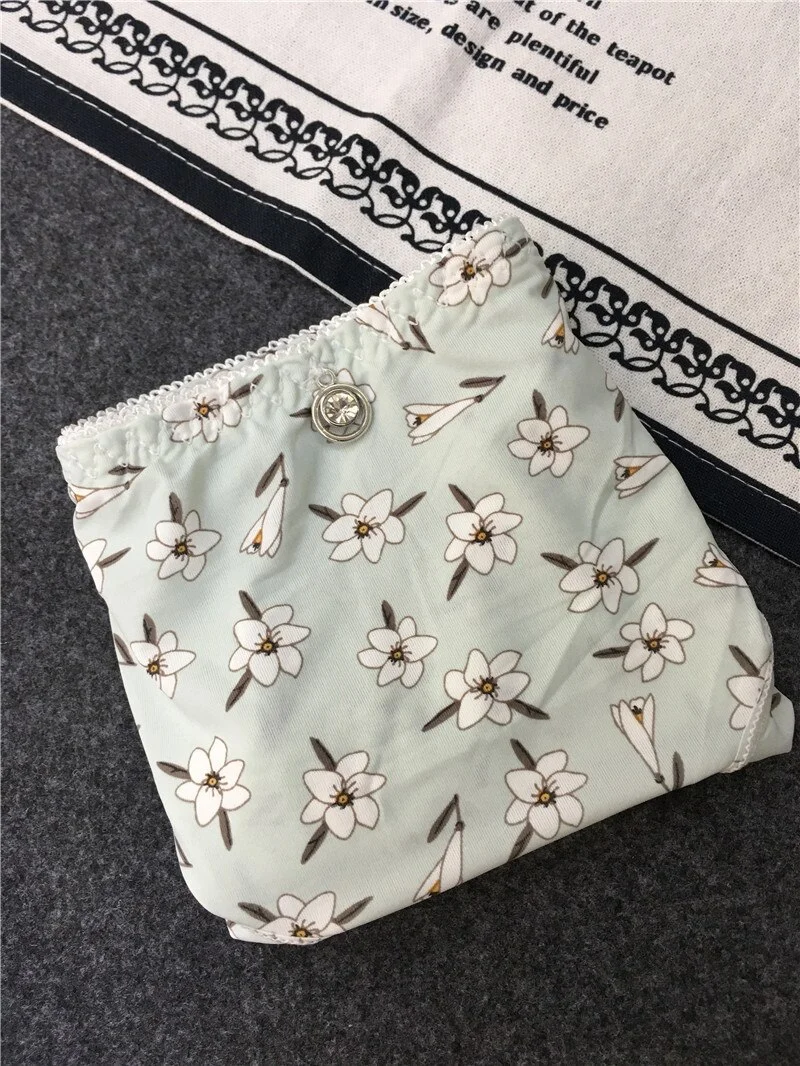 Billionm Colors Ice Silk Printing Cute Students Low Waist Cartoon Plaid Women's New Underwear Lolita Fruit Animal Fashion Panties Bow