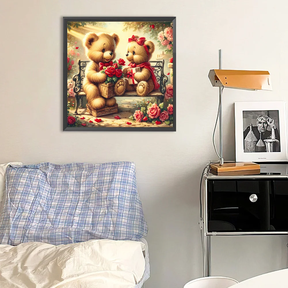 Diamond Painting - Full Round Drill - Rose Heart Bear(Canvas|30*30cm)