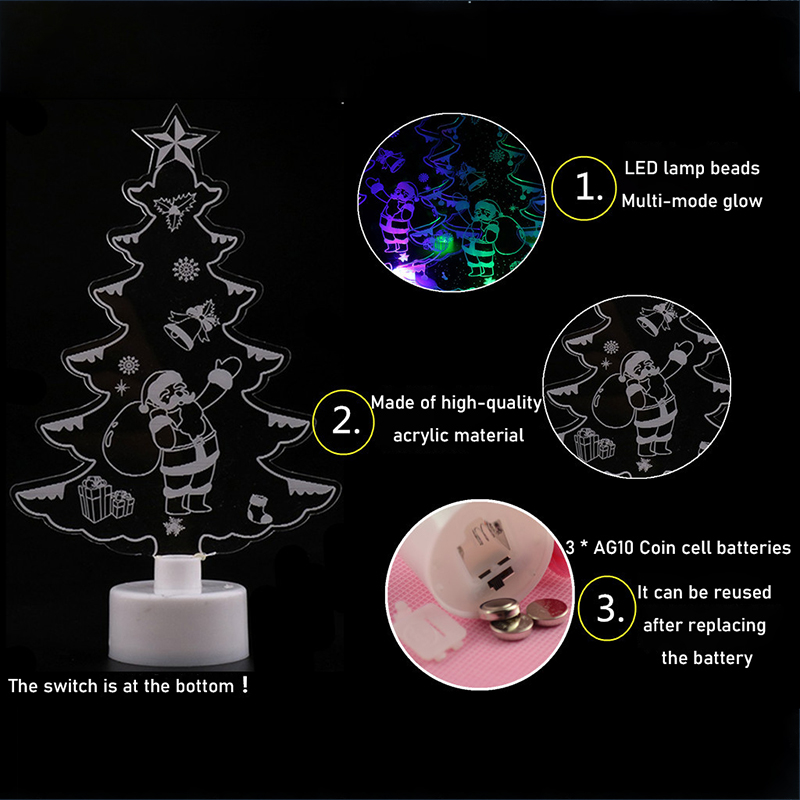 Tegooe 3D Engraved Acrylic LED Mini Night Light - Christmas Decor