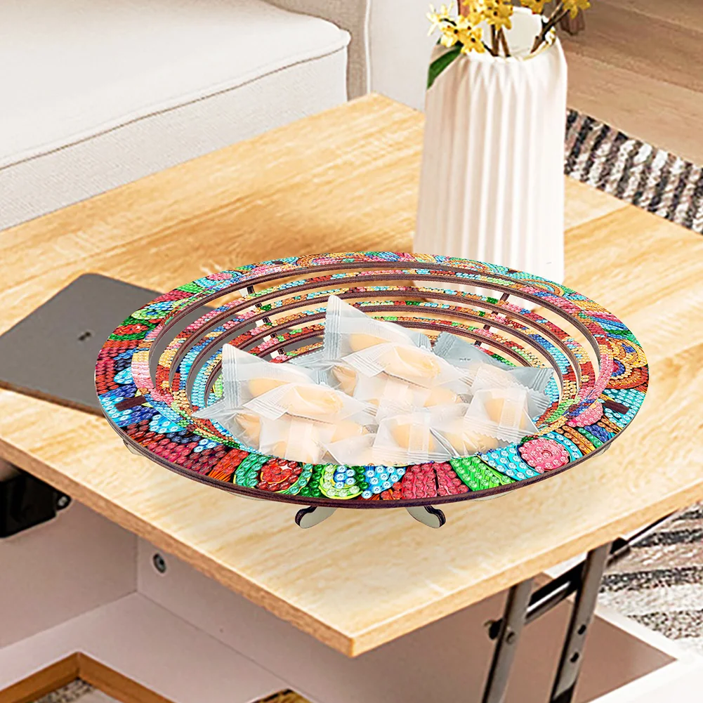 DIY Owl Diamond Painting Wooden Serving Tray Decorative Diamond Painting Dining Plate