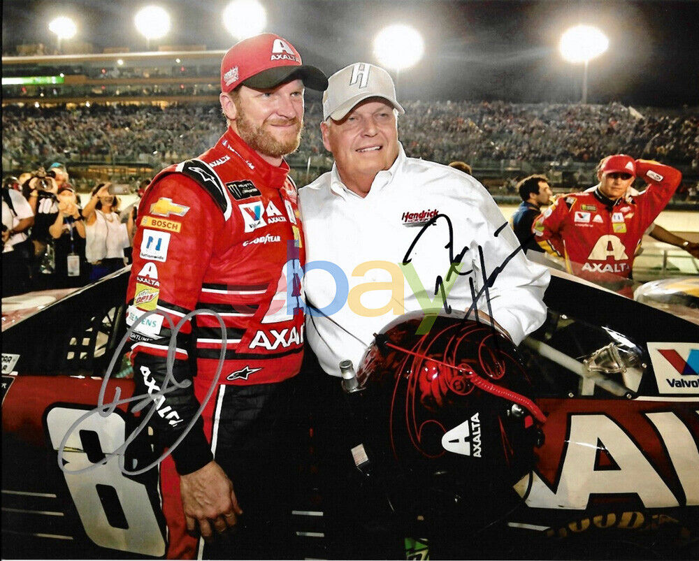 2017 Dale Earnhardt Jr & Rick Hendrick Last Race Dual Signed 8x10 Photo Poster painting reprint