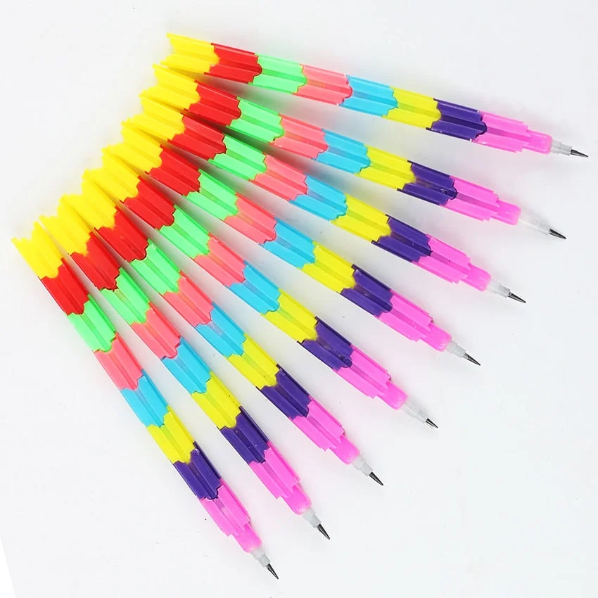 10PCS Colorful Stacker Swap 8 Color Section Building Block Non sharpening Pencil Multifunction Pencil Office School Supplies