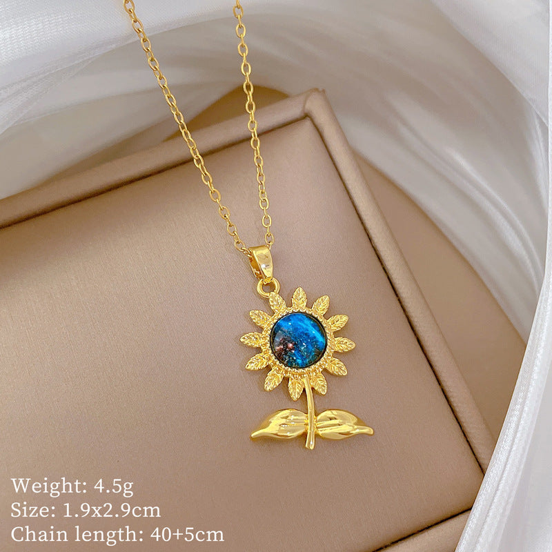 Starry Sky Leaves And Flowers Full Of Diamonds Gorgeous Full Diamond Necklace Women’S Versatile Clavicle Chain Titanium Steel