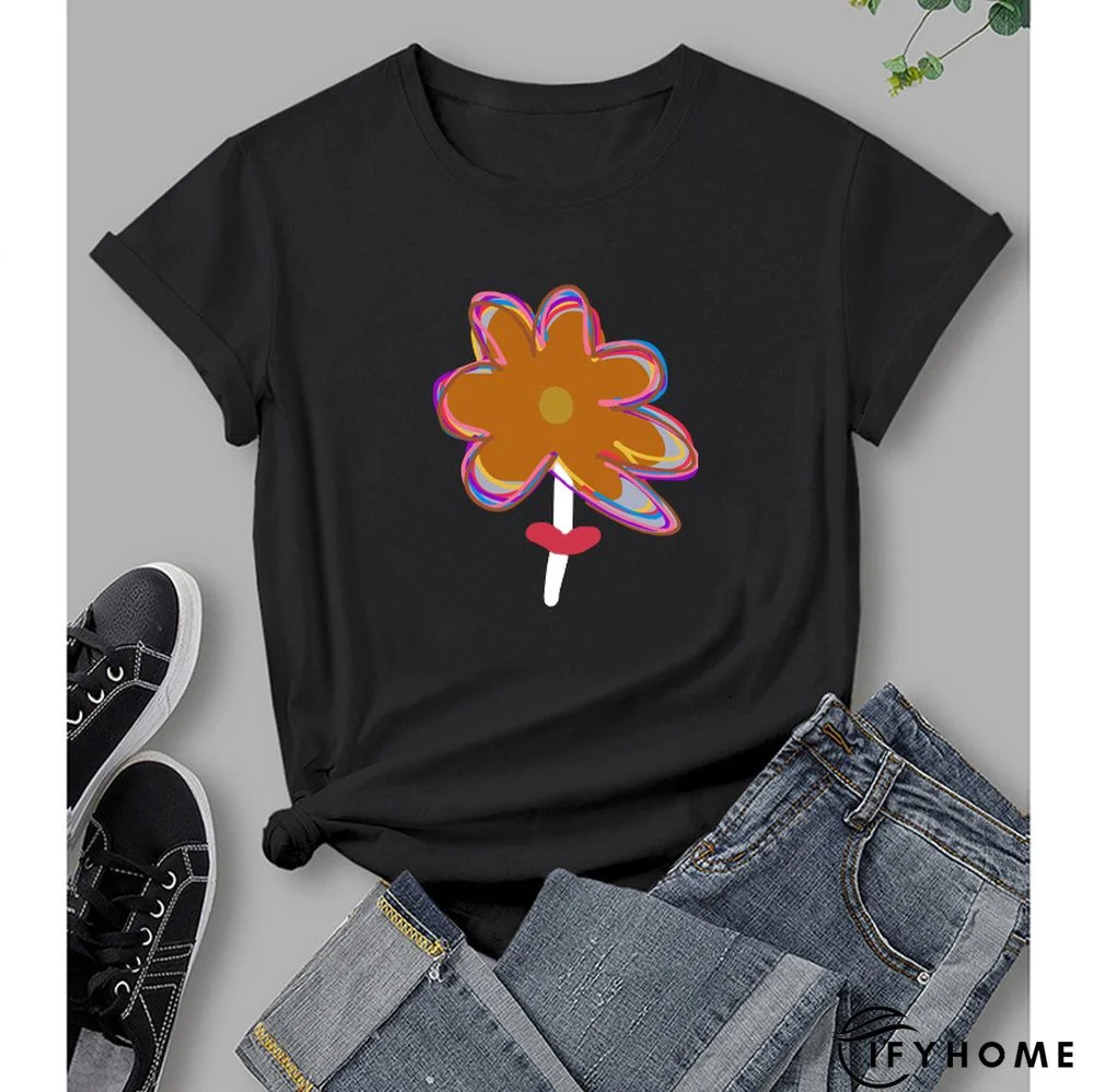 Fashion Round Neck Letter Print T-shirt | IFYHOME