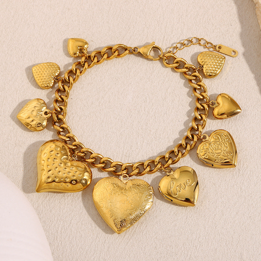 Ins Fashion Retro Bracelet Stainless Steel Plated 18K Gold Large And Small Love Photo Box Bracelet Female