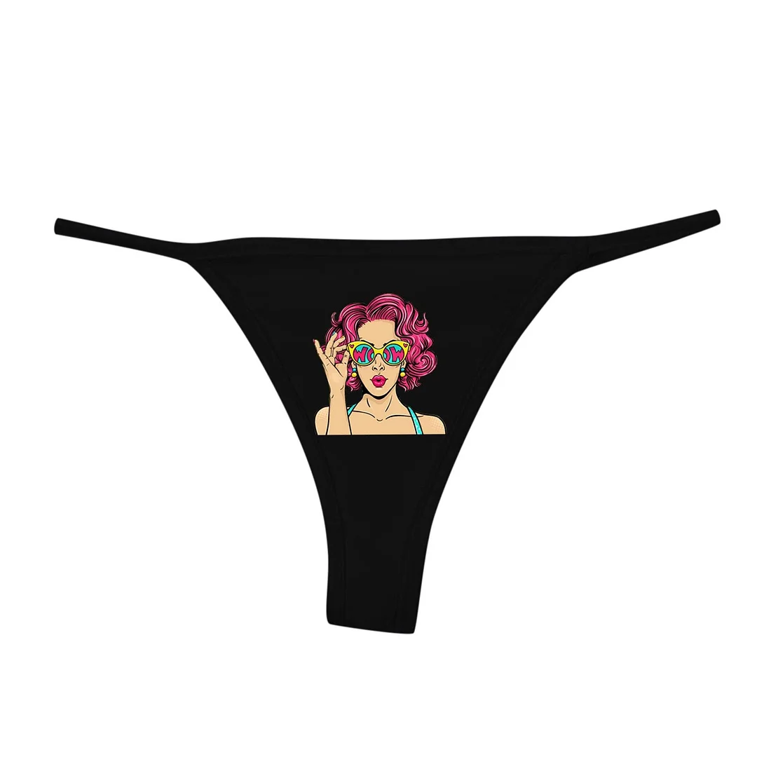 Seamless Sexy Lingerie Women's Funny Printing Underwear Plus Size Solid High Waist Panties For Women Breathable Thongs T-back
