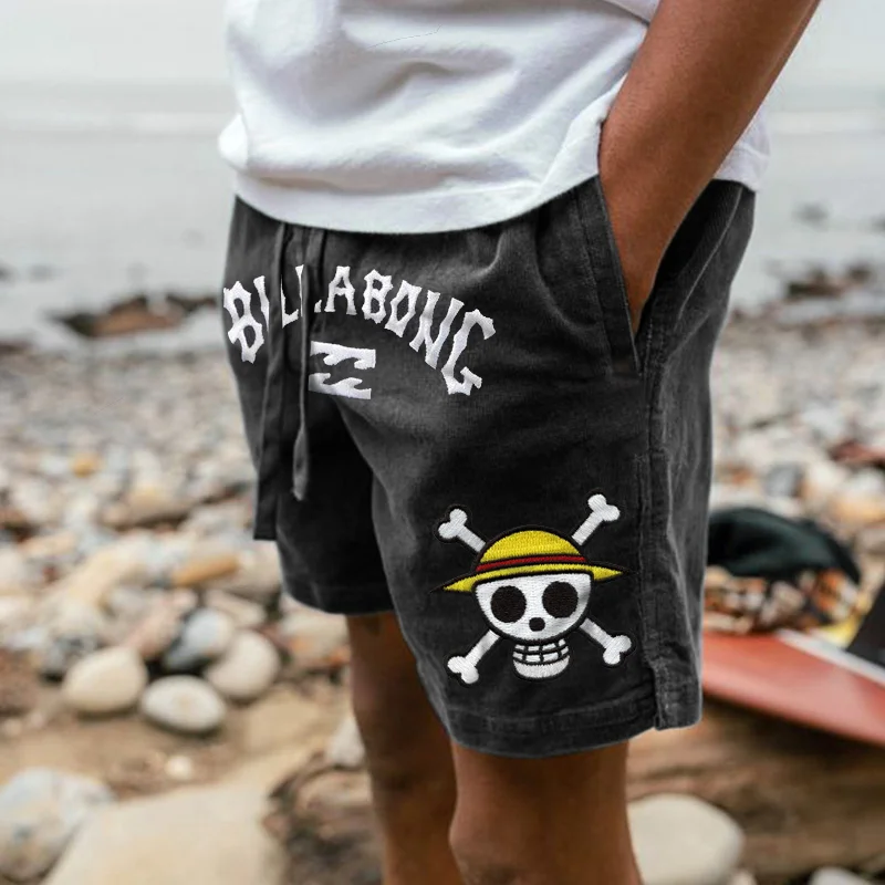 Billabong One Piece Embroidery Men's Shorts Retro Corduroy 5 Inch Shorts Surf Beach Shorts Daily Casual、、URBENIE