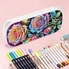 (US Local)Rose Pattern DIY Diamond Pencil Case Pens Brushes Accessories Travel Pencil Box
