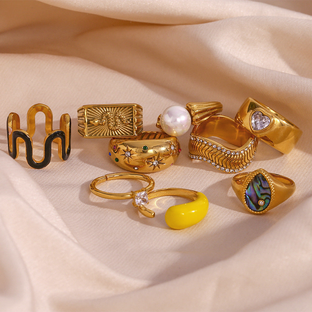 Women Fashion Circle Geometric Stainless Steel 18K Gold Plated Rings