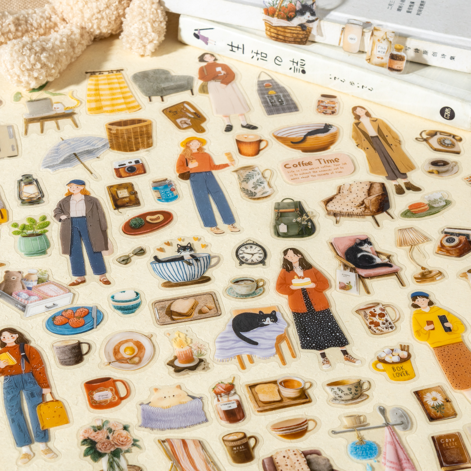 반려동물 스티커 - 연인의 일기 시리즈 빈티지 캐릭터 고양이