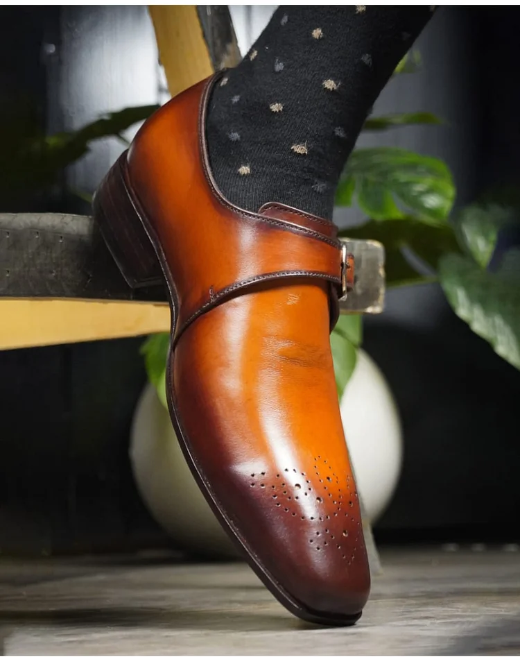Men's Tan Brown Genuine Leather Monk Oxfords
