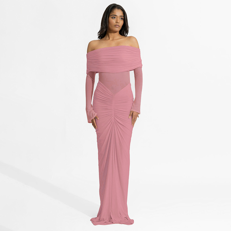 Krillerbot Strapless Pleated Backless Evening Party Dress Women Perspective Elegant Sexy Dress Bodycon Long Autumn Dress Vestidos