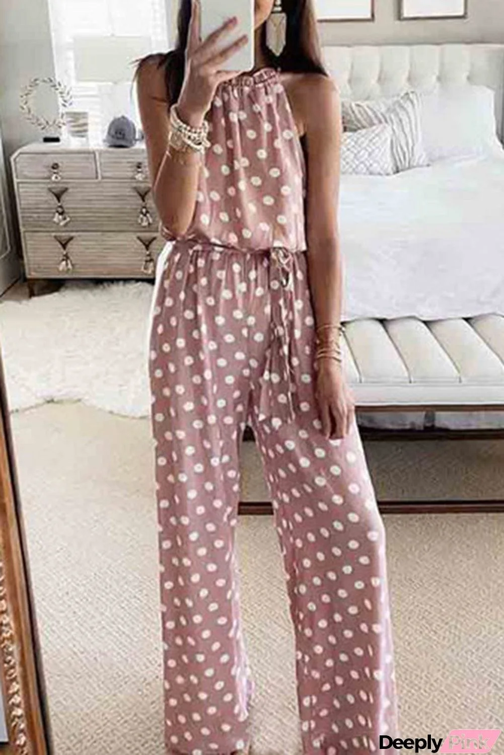Polka Dot Chiffon Overall Jumpsuit