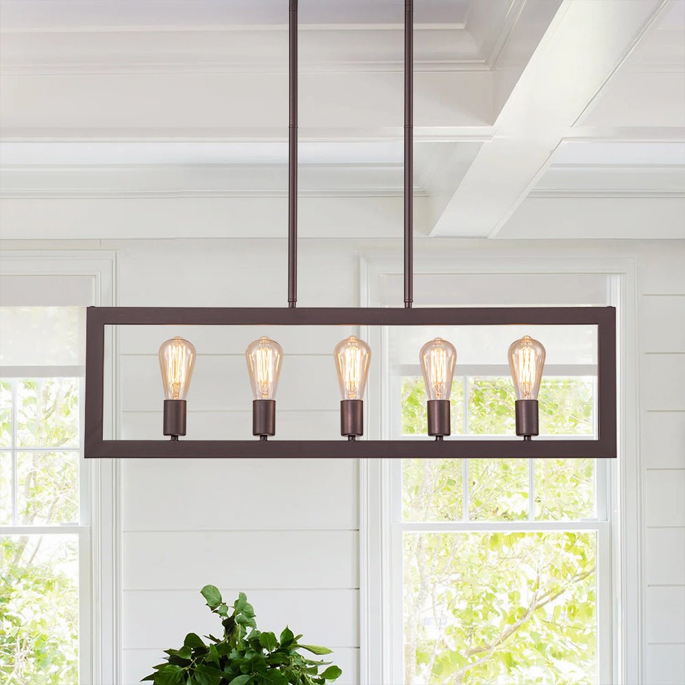 5-Light Minimalist Metal Rectangle Island Pendant Chandelier