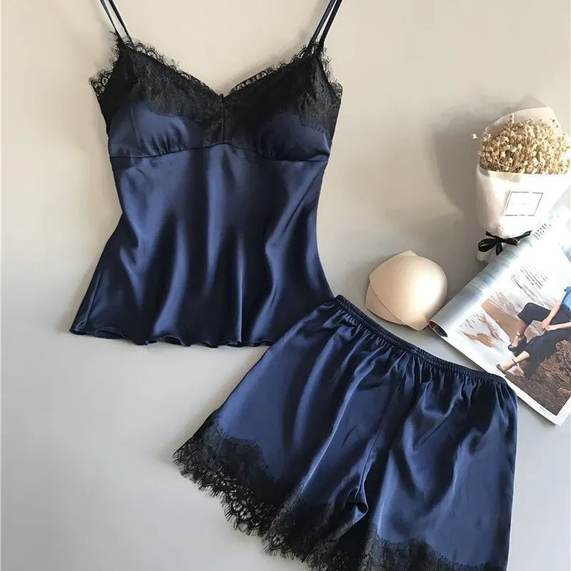 Churchf 2019 Hanging Pyjamas Women's Summer Sexy Ice Wire Two-Piece Set With Silk Shorts Gathering Big-Size Thin Homewear