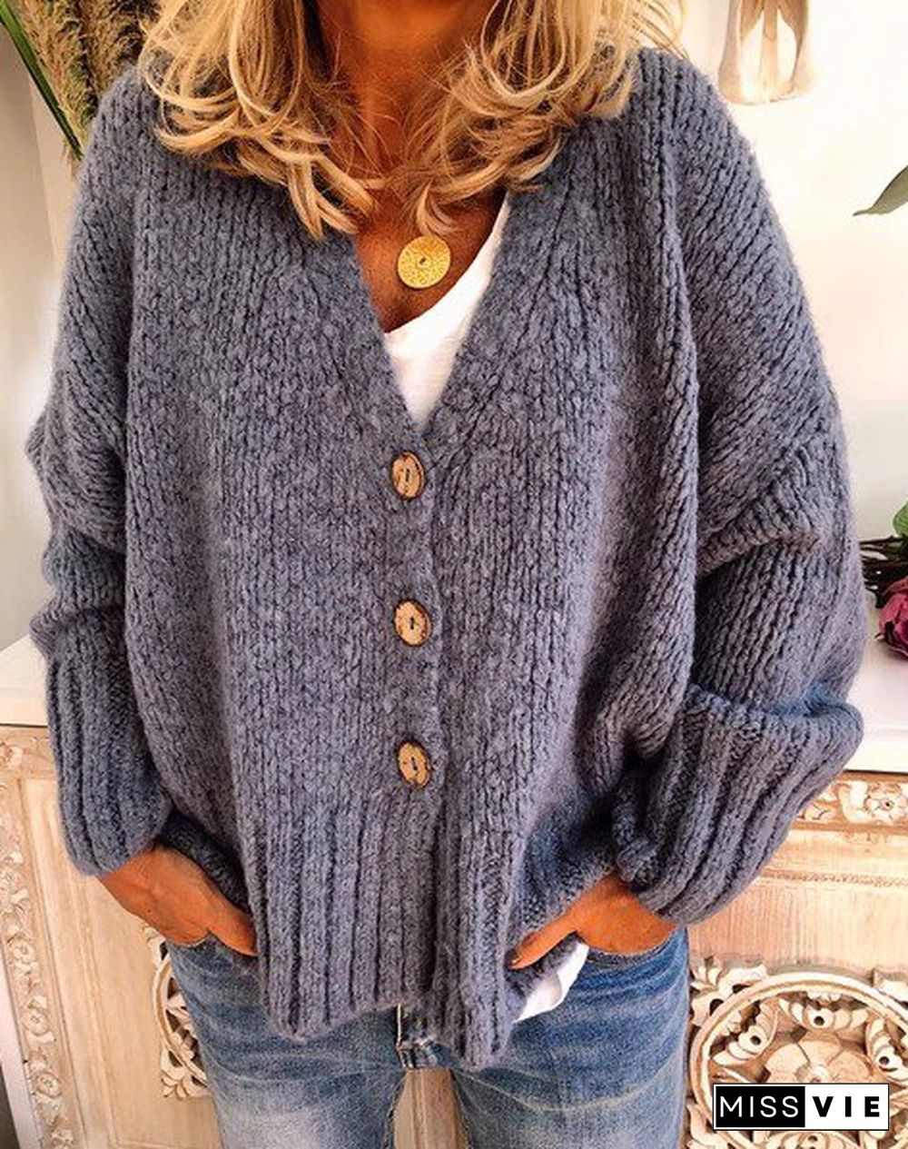 Plus Size Women Buttoned Casual Cardigans Sweater