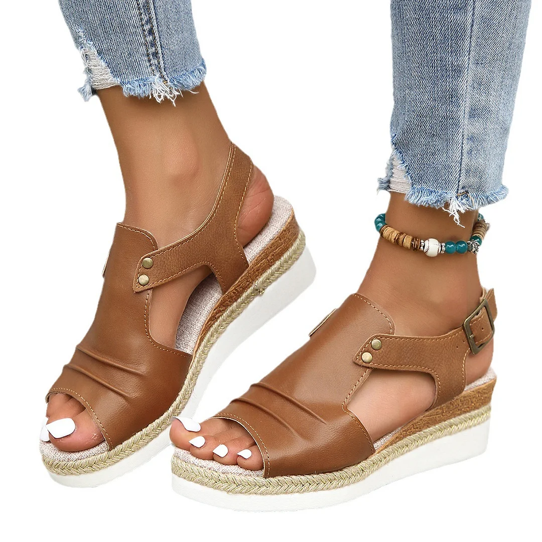 Yyvonne Summer Flat Bottom Fish Mouth Heel Sandals Women's Belt Buckle Beach Sandals